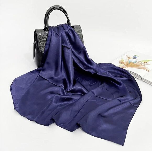 Navy blue Silky Scarf  - Picture 1 of 3